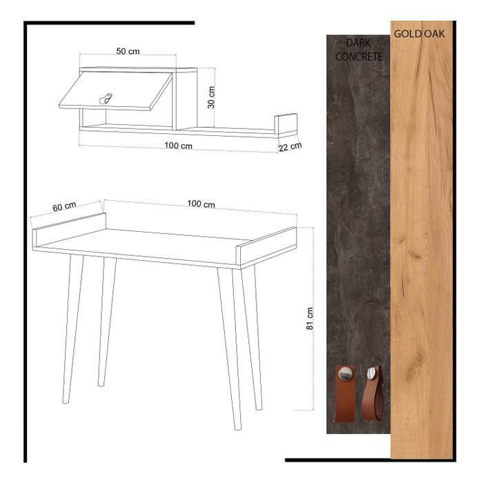 Hanah Home Mesa de Estudio con Estante de Pared, Roble y Gris Oscuro